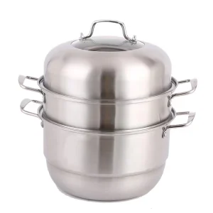 Stainless Steel 3Layer Steam Pot Set Glass Lid Food Steamer Eco-Friendly Kitchen Cookware Heat Resistant Dishwasher Safe