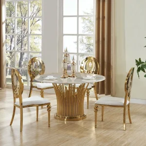Seis 8 12 Assentos para Pessoas em Torno da Mesa de Casamento e Conjunto de Cadeiras Bliss Mesa de Jantar de Vidro de Mármore Dourada Conjunto de Móveis para Casamento Aluguel de Evento Mesa de Restaurante