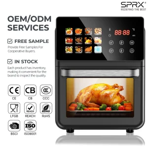 Professional Air Fryer Toaster Oven Large Capacity Digital Convection Cooker With Visible Window Stainless Steel Electric Ovens