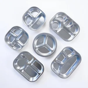 Stainless Steel Divided Kids Square Dinner Lunch Dining Plates Wholesale With Dividers Compartment Baby Plate Tray for School