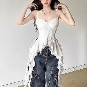 Lace Strap Ruffled Off Shoulder Top