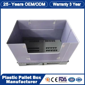 1200*1000*975mm/1200*1000*1000mm 3 Years Guarantee Customized PP Plastic Free Logo Printing Folding Collapsible Pallet Box Container for Machinery Industry