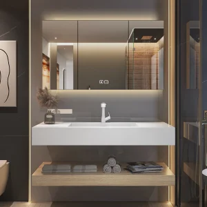 Modern Solid Wood Bathroom Cabinet with Basin