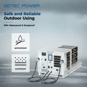 SETEC POWER Waterproof Storage System PowerOnTheGo 30kWh to 120kWh Integrated EV Charging