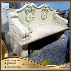 Garden Statuary Decoration Polished Natural Beige Marble Stone Bench with Back
