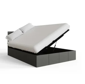 Base de cama de almacenamiento de cuero sintético gris