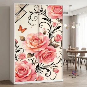 Beautiful Floral Printed Steel Wardrobe, High Quality 3D Graphic Metal Clothes Storage Cabinet for Home Bedroom Use