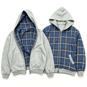 Custom XH-Fashion Men's 2-in-1 Reversible Plaid Hoodie
