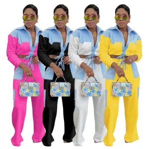New Arrival Fall Collection Plus Size Women's 2-Piece Lounge Wear Set Fashion &amp; Long Pants With Lace &amp; Vintage Decoration