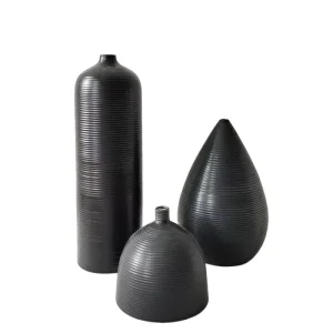 Custom Modern Minimalist Black Vertical Striped Ceramic Vase Set Supplier, Products