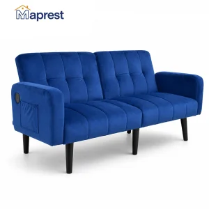 Modern Multifunctional 2 Seater Folding Sofa Bed USB Ports Pockets 3 Recline Positions for Bedroom Apartments Small Spaces