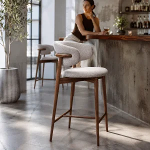 Wholesale Walnut Wood Bar Stool Padded Seat
