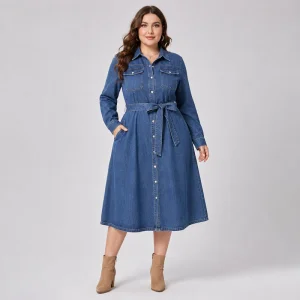 Vestido de Manga Longa com Decote em V Estilo Novo para Mulheres, Vestido Casual Fabricante para Cafeteria e Viagem na Cidade