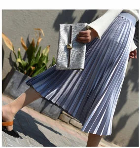 2020 Women's Fashion Metal Silk Organ Pleated High-Waist MID-Length Skirt