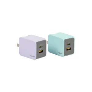 GaN 45W Charger Ultra-Fast Wall Charger with PPS Support 1 Type C Pd 3.0 Port 1 USB a QC 3.0 Port Compatible with iPhone, iPad with Removable Plugs
