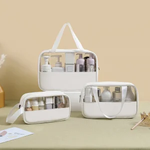 Portable Travel Cosmetics Storage Custom Logo PU Transparent Toiletry Pouch Clear Makeup PVC Cosmetic Bag