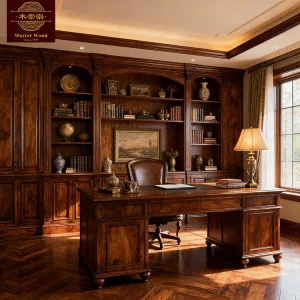 Whole House Customization Antique-Inspired Wall-Mounted with Closed Cabinet &amp; Open Shelves Functional Storage for Luxury Home Office - Bookcase