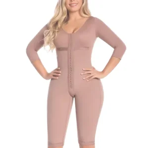 One-piece Long-sleeved Postpartum Recovery Colombian Fabric Bodysuit with Cups