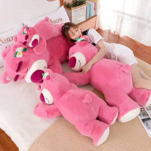Wholesale Large Lying Down Pink Strawberry Bear Plush Toy Soft Plush Toys Wholesale Birthday Return Gifts for Kids for Girls
