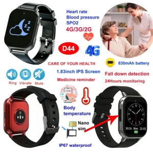 Hot Selling LTE IP67 Waterproof Large Screen Elderly Smart GPS Watch with Panic SOS Button for Emergency Help D44
