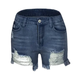 New Fashion Design Elastic Tassel Denim Shorts