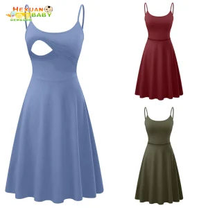 Vestido para Mulheres Grávidas Camisola de Gravidez Vestido de Maternidade Sólido com Gola Redonda Roupas de Amamentação