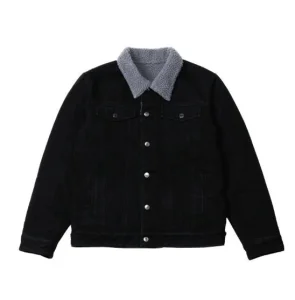 New Women's Fashion Winter Warm Black Sherpa Custom Denim Jacket