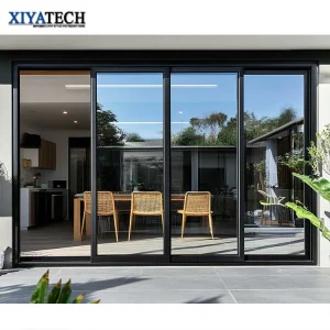 Sunnysky China Factory Windproof Waterproof Aluminum Sliding Door System Double Lowes Glass Patio Pocket Sliding Glass Doors