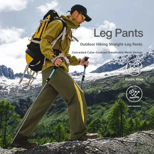 Men's High Straight Leg Nylon Track Pants Breathable Zipper Light Windbreak Hiking Elastic Outdoor Trekking Pants