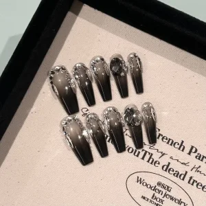 Handmade Nail Art Black Gradient Glitter