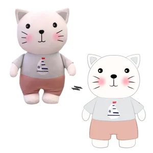 Dibujo personalizado a medida de gato de peluche de pie, diseño de prenda y bordado personalizado, regalo decorativo de peluche para amigos, juguete de animal de peluche