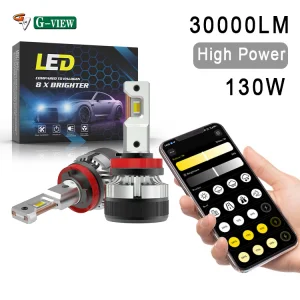 Gview Unique Features 130W 30000LM APP Control LED Headlight Conversion Kit G18W H8 H11 Smart Car Headlight Bulb