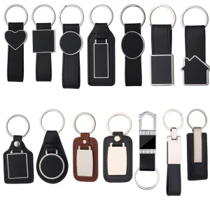 Wholesale PU Leather Keychain Laser Logo Blank Keyring Car Gift Metal Keychain