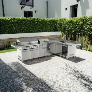 Isla de Cocina Modular de Acero Inoxidable 304 con Gabinete para Parrilla de Barbacoa