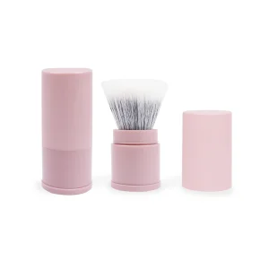 Pink Retractable Kabuki Brush, Fluffy Synthetic Bristles Travel Makeup Brush for Setting Powder, Blush, Bronzer &amp; Highlighter