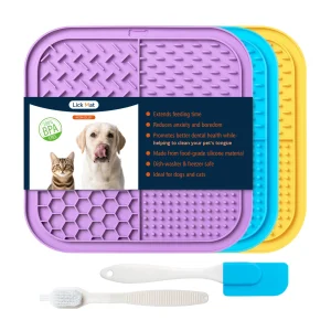 Pet Silicone Rectangle Licking Food Mat Slow Feeder with Large Suction Cup Non-Slip BPA Free Dishwasher &amp; Freezer Safe Cats Dogs