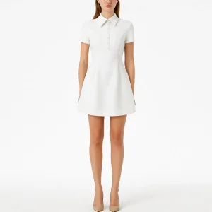 Vestido mini A-line blanco elegante para mujeres con cuello de solapa