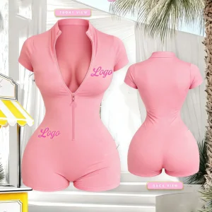 Wholesale Women One Piece Zipper Rompers Custom Logo Women Workout Gym Body Basics Playsuit Bodysuit Jumpsuit Romper for Women