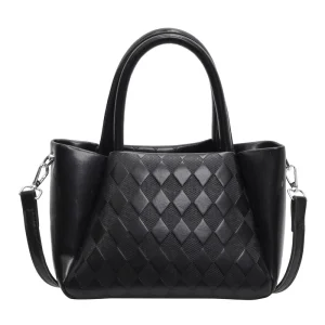 Bolso Tote de Diamante Acolchado para Mujeres en Negro con Asas Superiores y Correa Cruzada Desmontable