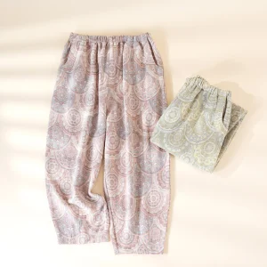Women's Cotton-Linen Jacquard Sleep Pants Spring/Summer New Arrival Flower Bud Radish-Style Loose-Fit Loungewear Pants