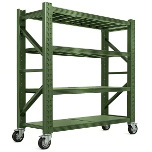 Warehouse Steel 4-Layer Adjustable Shelving with Wheel Powder Coated Storage Rack Card Slot Assembly Racks