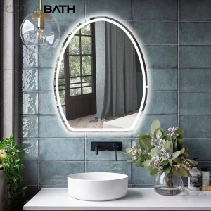 Ortonbath Cut Egg Shape Bathroom LED Mirror with Lights LED Backlit Mirrors Irregular Vanity Mirror Half LED Makeup Mirror with Front Lighting