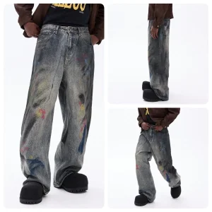 Fabricante de Jeans Masculinos Personalizados por Atacado Ajuste Relaxado Lavagem Clara