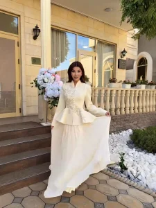 Ready to Ship Muslim Women's Modest Sequined Embroidery Beaded V Neck Ankle Length Slim Fit Long Sleeve Single Breasted Elegant