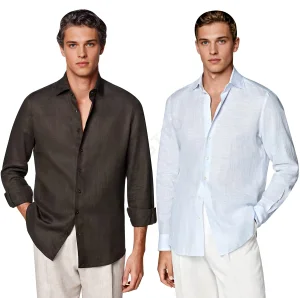 Wholesale Linen Cotton Summer Breathable Custom Logo Long Sleeve Shirts Men