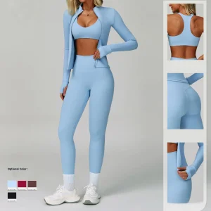 Naked Feel Open Back Quick Dry 3 Piece Yoga Set Women Slim Fit Outdoor Running Fitness Workout Gym Wear Sportswear