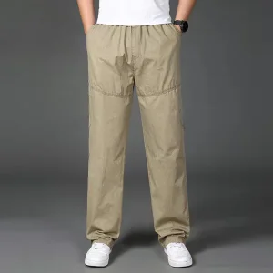 Calças Cargo Casuais de Algodão Masculinas 6 com Bolsos, Corte Solto, Cintura Elástica