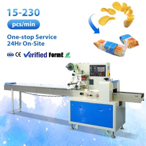 Fully Automatic Horizontal Wrapping Flow Pack Packaging Machine Potato Chips Cookies Chocolate Packing Machine