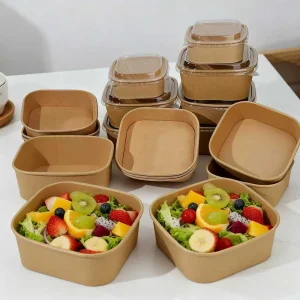 100% Compostable Natural Kraft Salad Bowl Thickened Construction Biodegradable For Restaurant Catering Events