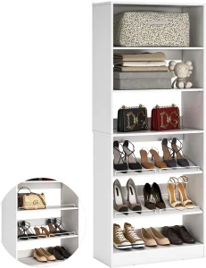 Freestanding Wooden Shoe Storage Shelves Heavy Duty Eco-Friendly Space-Saving Shoe Racks 11 Pair Capacity for Bedroom Entryway